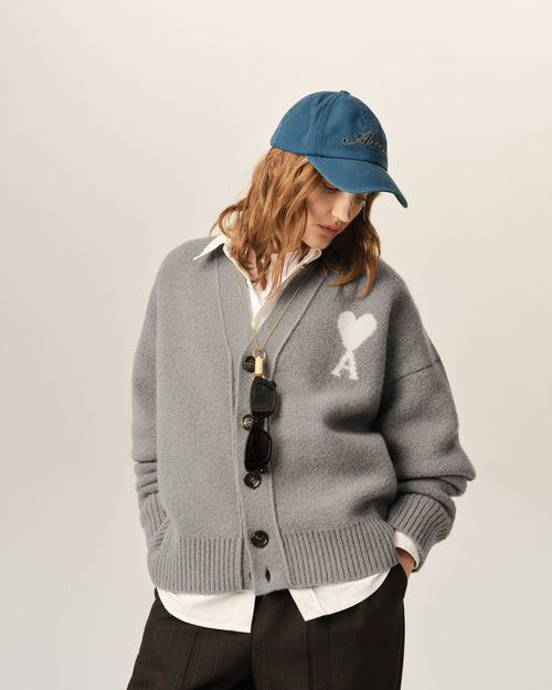 Grey alpaca cardigan with Ami de Coeur - 4 - Ami Paris
