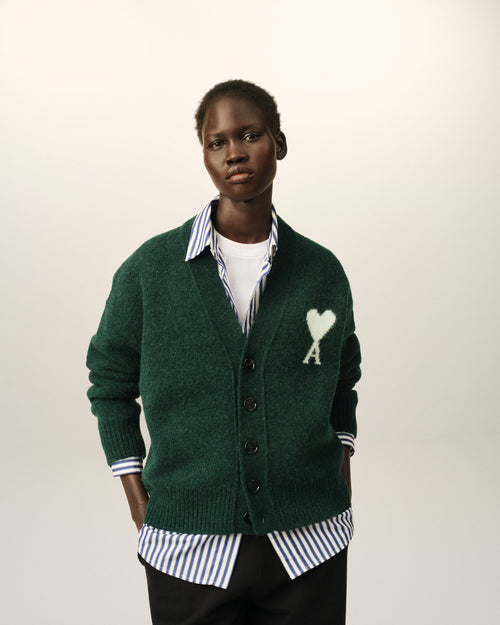 Green alpaca cardigan with Ami de Coeur - 4 - Ami Paris