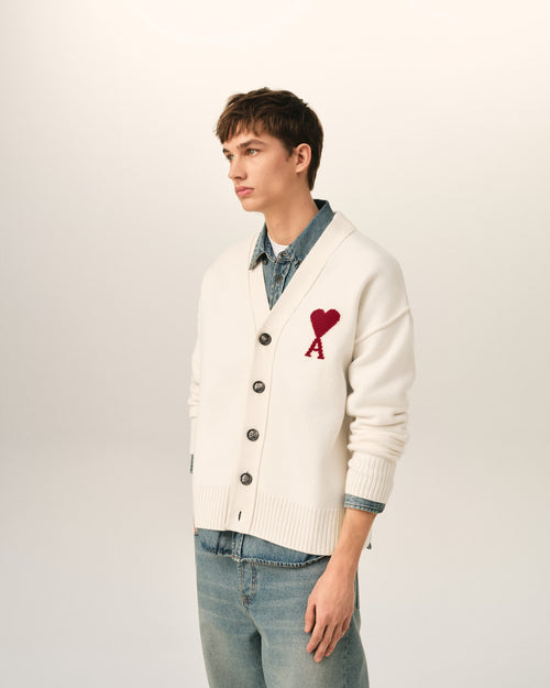 Natural wool cardigan with Ami de Coeur - Man - 2 - AMI Paris - Ami Paris
