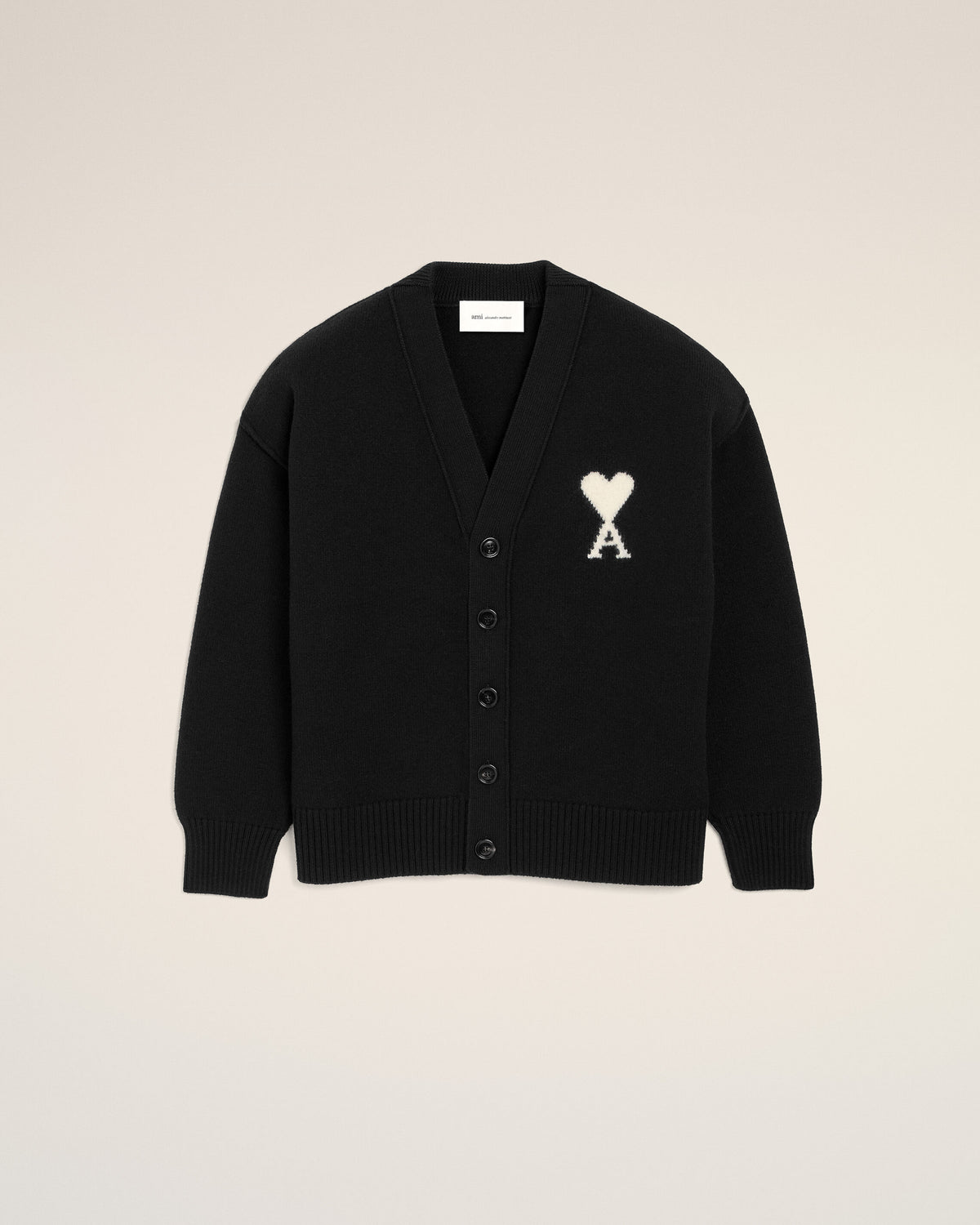 Black wool cardigan with Ami de Coeur - 7