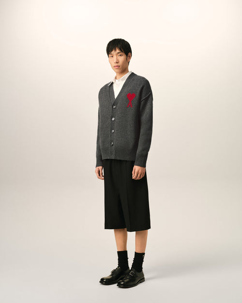 Grey wool cardigan with Ami de Coeur - Man - 6 - AMI Paris - Ami Paris