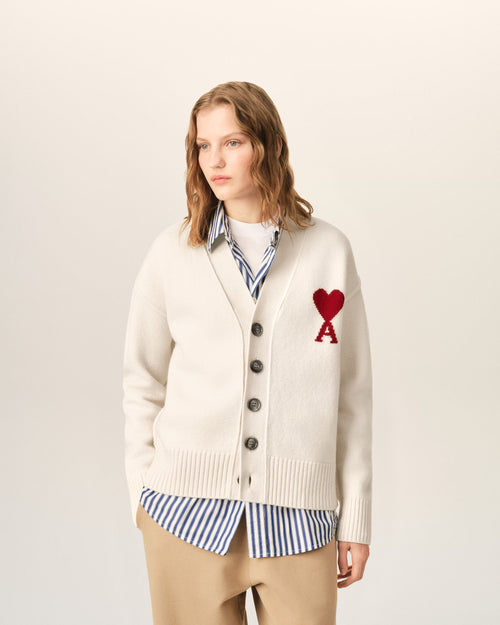 Natural wool cardigan with Ami de Coeur - Woman - 8 - AMI Paris - Ami Paris