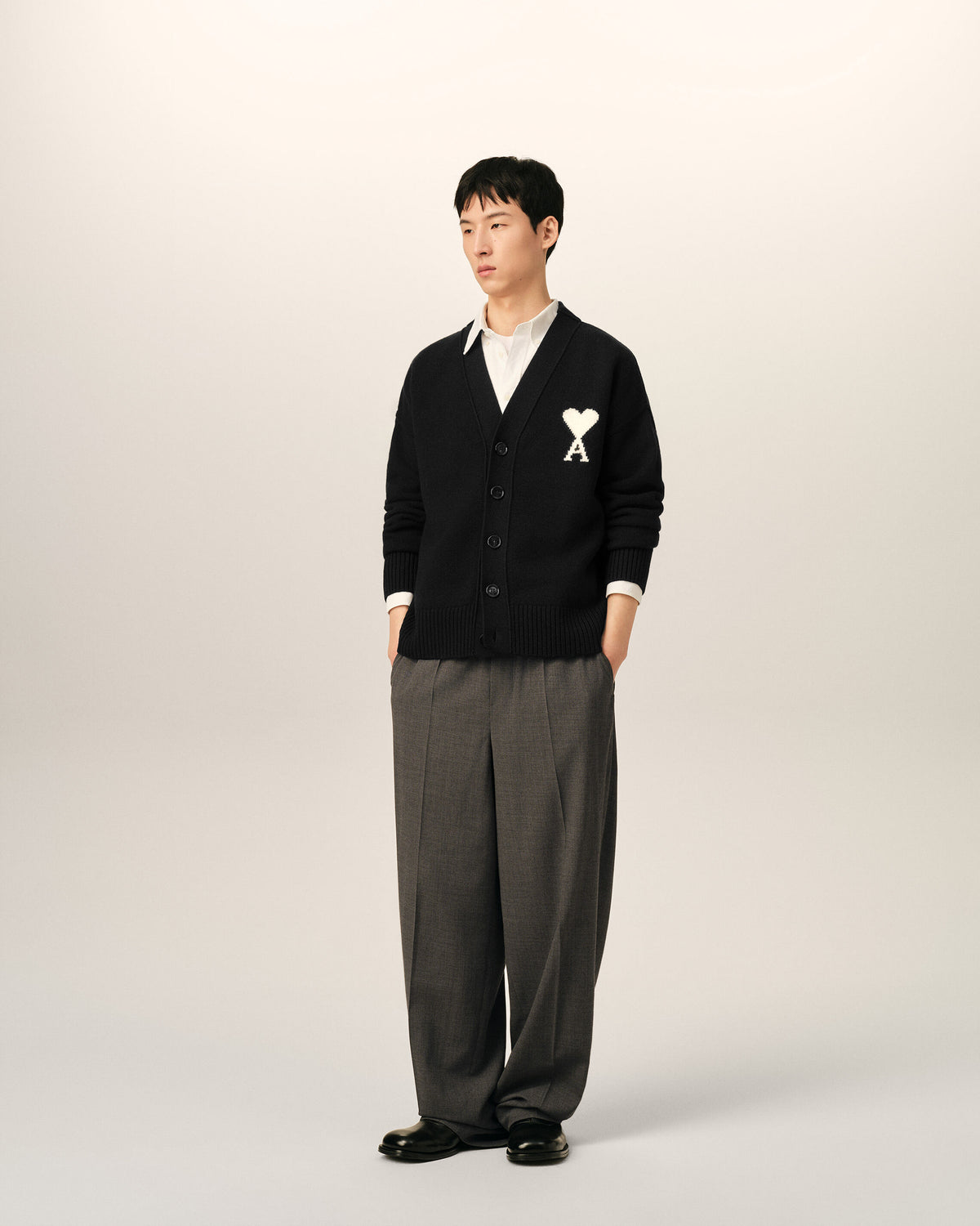 Black wool cardigan with Ami de Coeur - 3