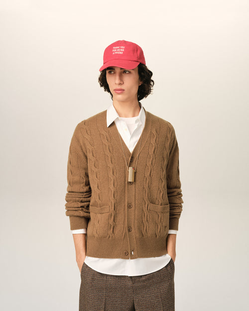 Brown cable wool cardigan - 2 - Ami Paris