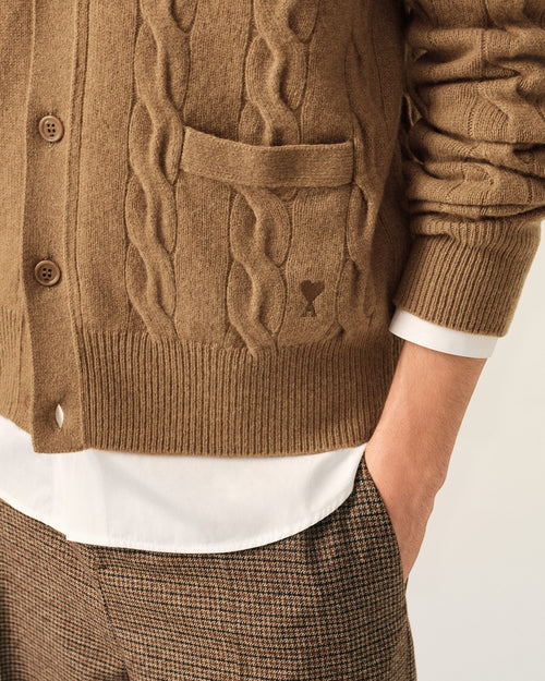 Brown cable wool cardigan - Man - 4 - AMI Paris - Ami Paris