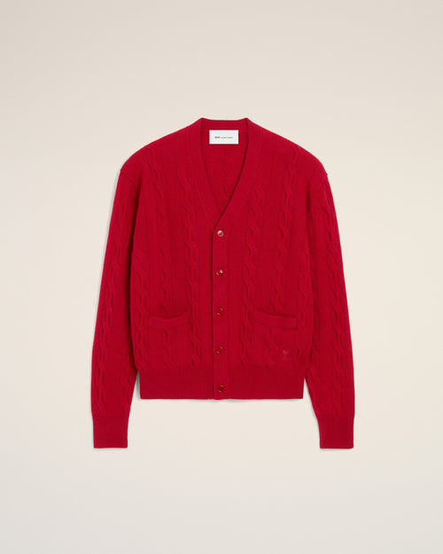 Red cable wool cardigan - 1 - Ami Paris