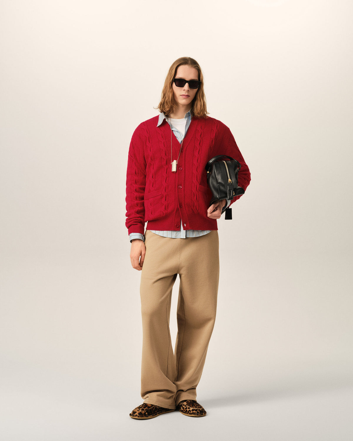 Red cable wool cardigan - 3