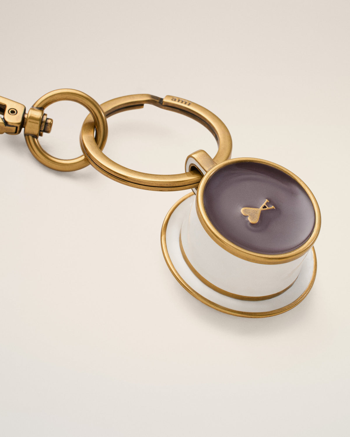 Gold Metal Ami De Coeur Coffee Cup Keyring - 2