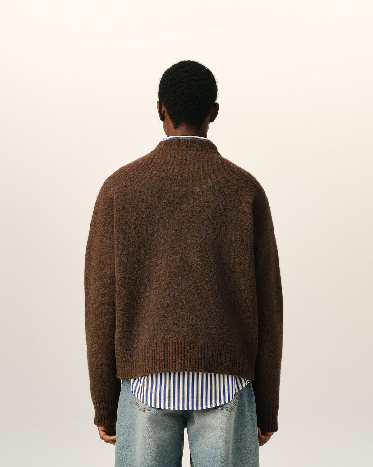 Brown crewneck alpaca sweater with Ami de Coeur - 5