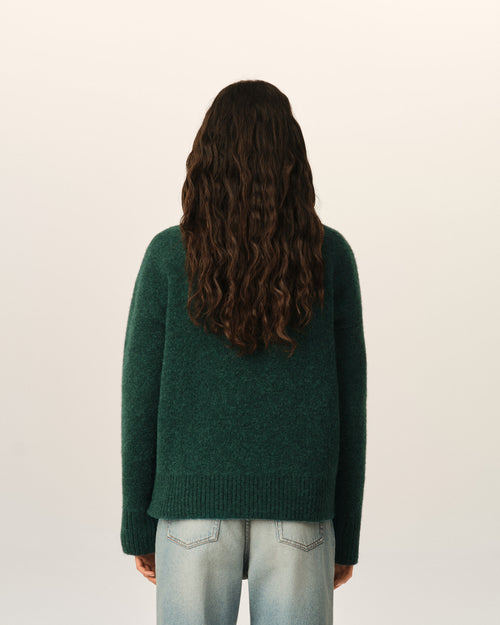 Green crewneck alpaca sweater with Ami de Coeur - Woman - 11 - AMI Paris - Ami Paris