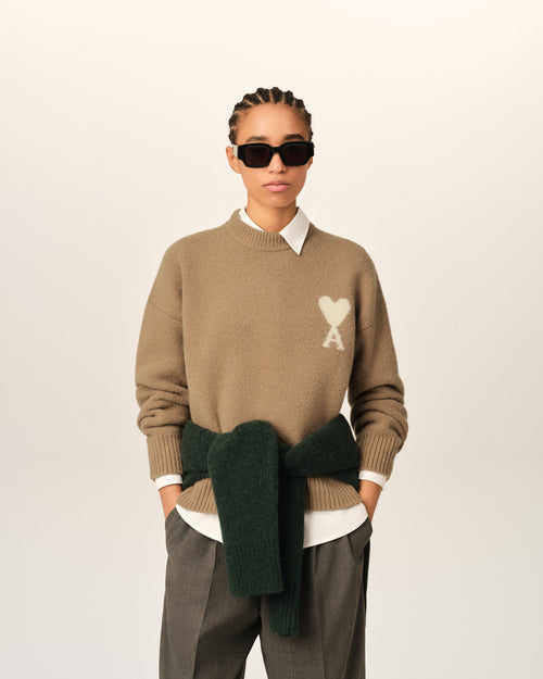 Beige crewneck alpaca sweater with Ami de Coeur - 4 - Ami Paris
