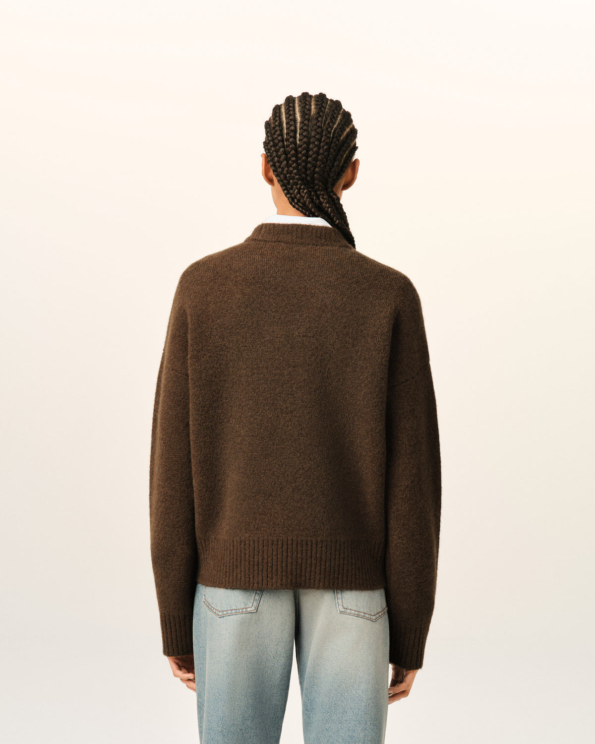 Brown crewneck alpaca sweater with Ami de Coeur - 11