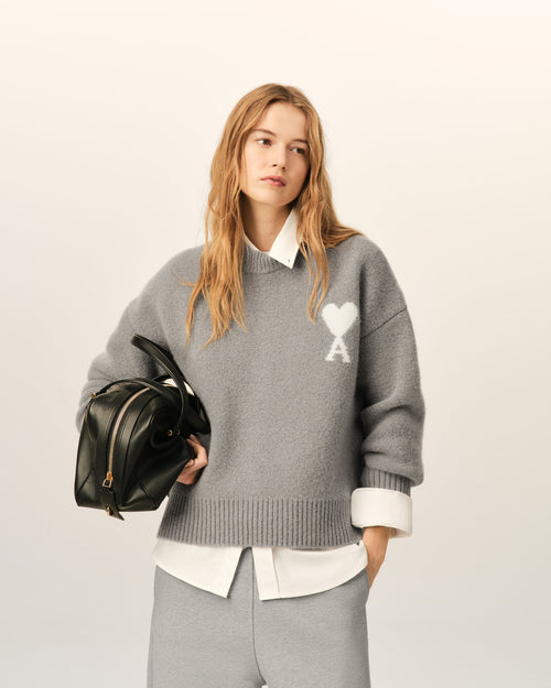 Grey crewneck alpaca sweater with Ami de Coeur - 4 - Ami Paris
