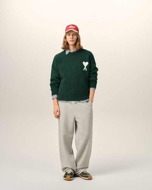 Green crewneck alpaca sweater with Ami de Coeur - Man - 3 - AMI Paris - Ami Paris