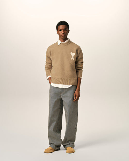 Beige crewneck alpaca sweater with Ami de Coeur - Man - 3 - AMI Paris - Ami Paris
