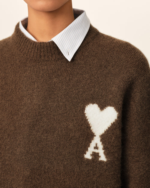 Brown crewneck alpaca sweater with Ami de Coeur - Woman - 10 - AMI Paris - Ami Paris