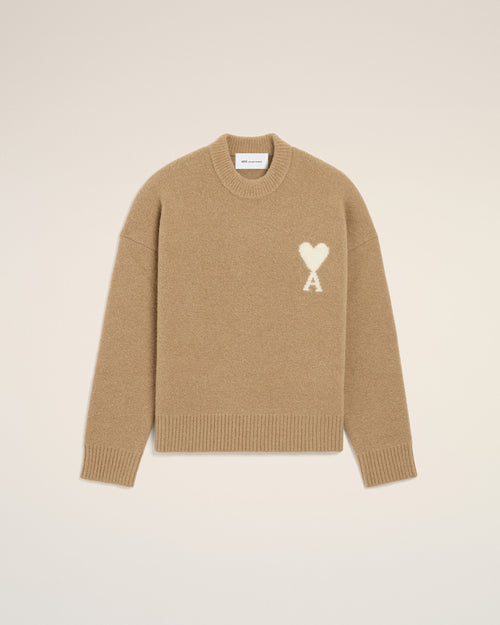 Beige crewneck alpaca sweater with Ami de Coeur - 1 - Ami Paris
