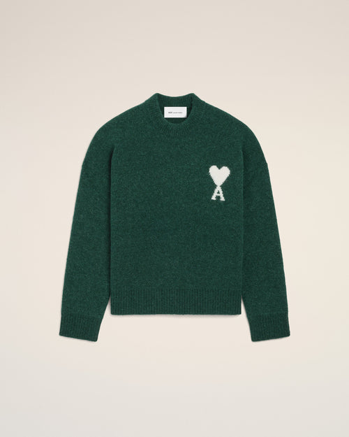                             Green crewneck alpaca sweater with Ami de Coeur - 3                         - Ami Paris