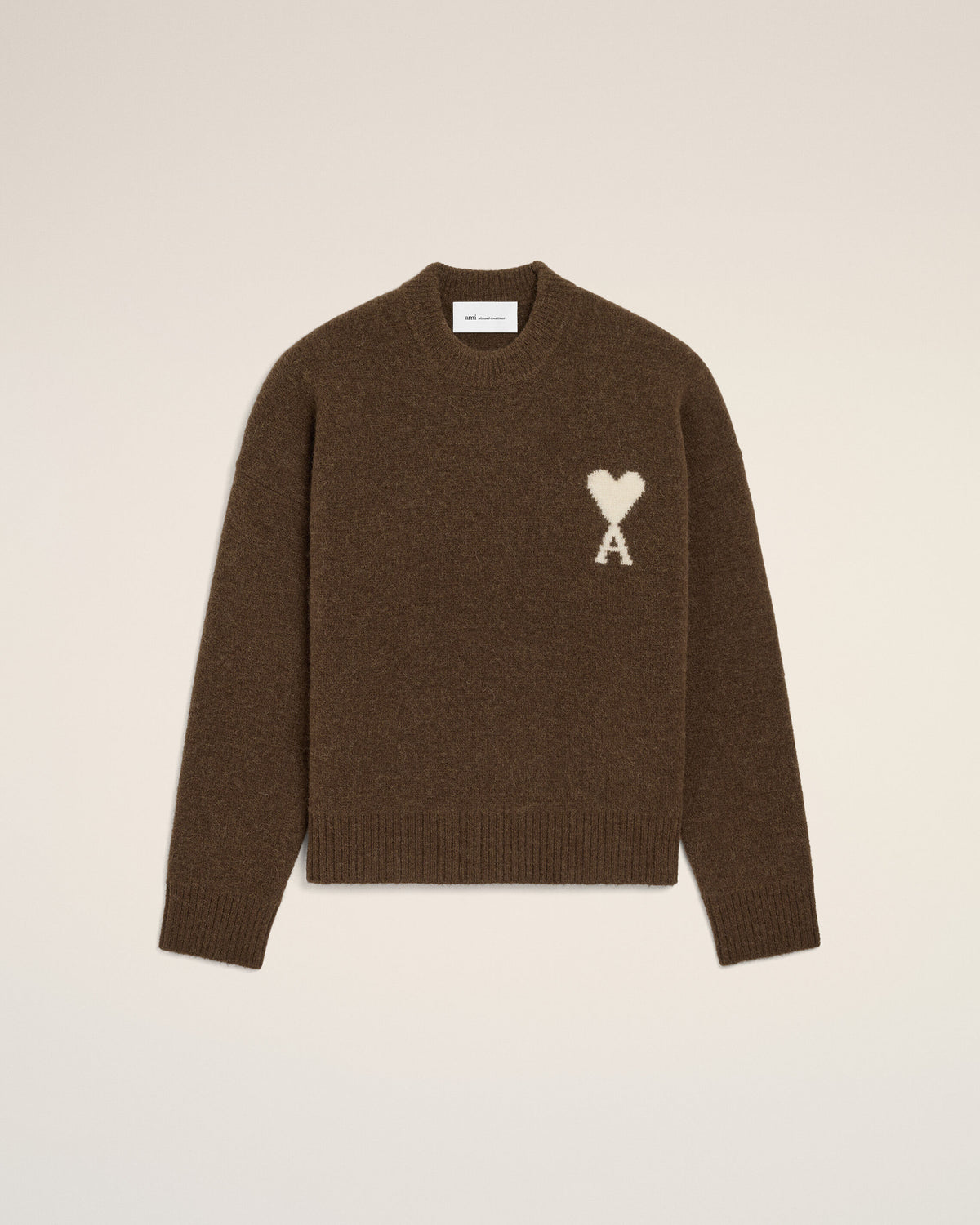 Brown crewneck alpaca sweater with Ami de Coeur - 7