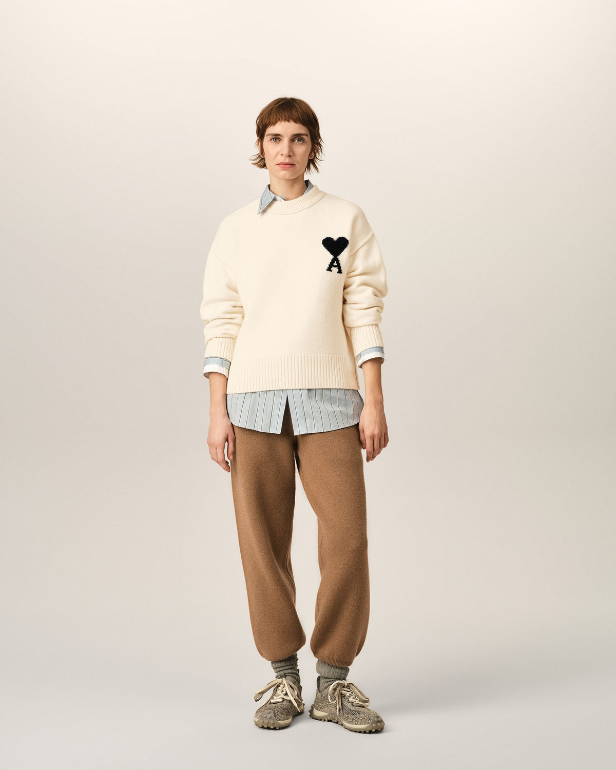 Pull Blanc Col Rond Ami De Coeur En Laine - 9