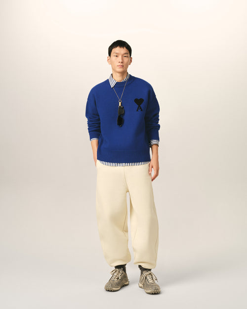 Blue crewneck wool sweater with Ami de Coeur - Man - 3 - AMI Paris - Ami Paris