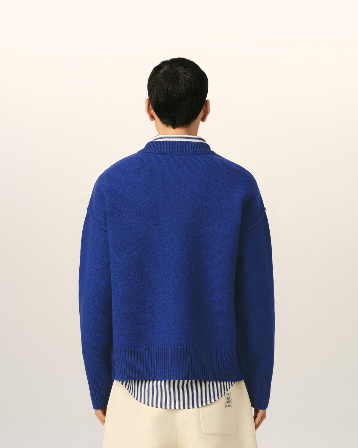 Blue crewneck wool sweater with Ami de Coeur - 5