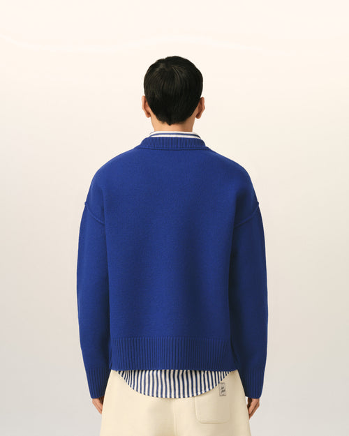 Blue crewneck wool sweater with Ami de Coeur - Man - 5 - AMI Paris - Ami Paris