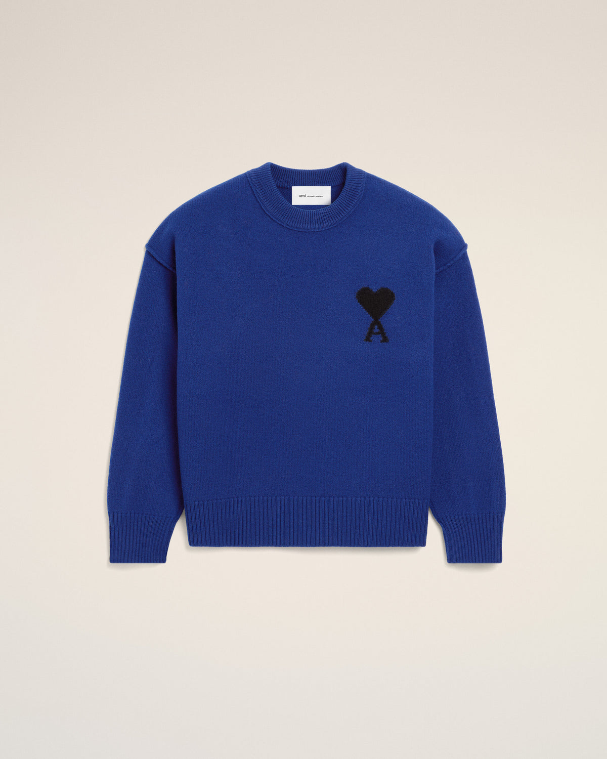 Blue crewneck wool sweater with Ami de Coeur - 1