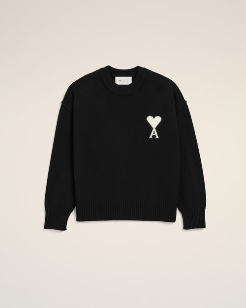                             Black crewneck wool sweater with Ami de Coeur - 3                         - Ami Paris