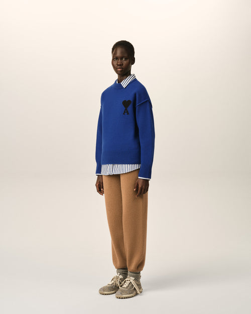 Blue crewneck wool sweater with Ami de Coeur - Woman - 12 - AMI Paris - Ami Paris