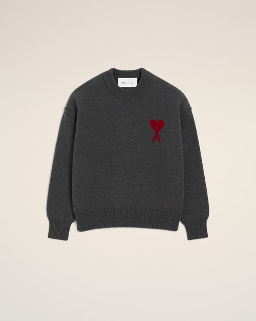                            Grey crewneck wool sweater with Ami de Coeur - 3                         - Ami Paris