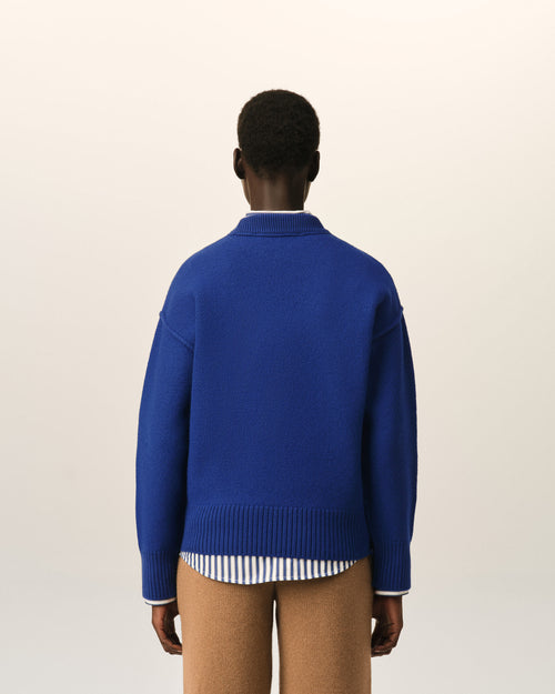 Blue crewneck wool sweater with Ami de Coeur - Woman - 11 - AMI Paris - Ami Paris