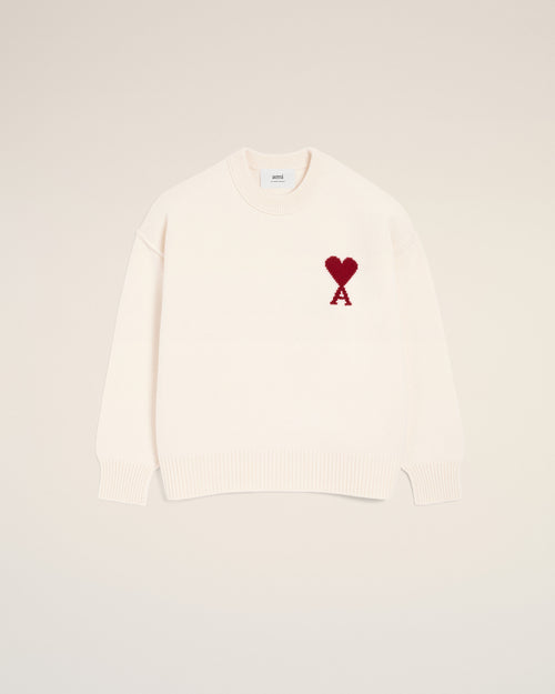 Natural crewneck wool sweater with Ami de Coeur - Woman - 7 - AMI Paris - Ami Paris