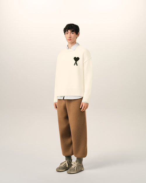 Pull Blanc Col Rond Ami De Coeur En Laine - Homme - 6 - AMI Paris - Ami Paris