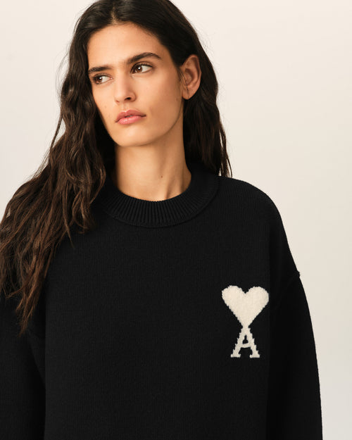 Black crewneck wool sweater with Ami de Coeur - Woman - 10 - AMI Paris - Ami Paris