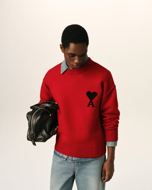 Red crewneck wool sweater with Ami de Coeur - 2 - Ami Paris