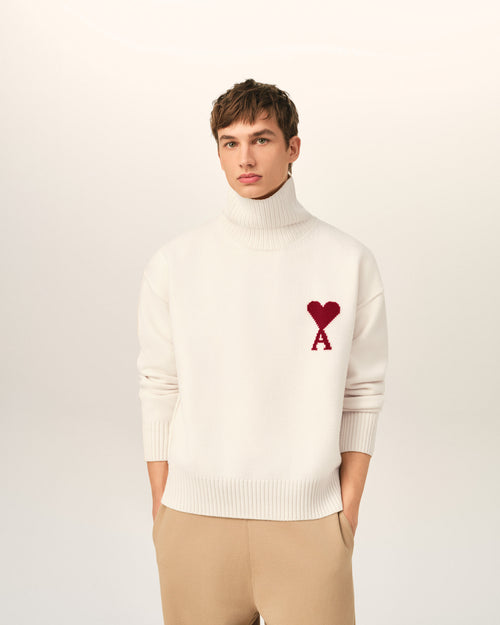 Natural funell neck wool sweater with Ami De Coeur - Man - 2 - AMI Paris - Ami Paris