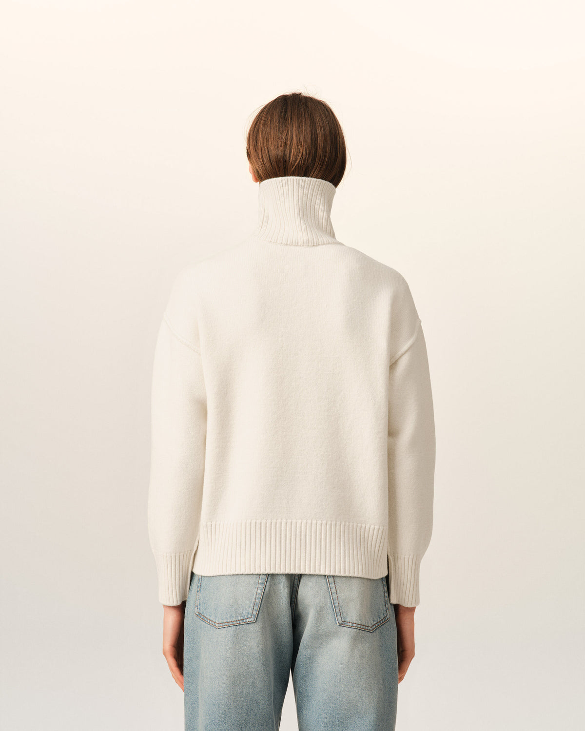 Natural funell neck wool sweater with Ami De Coeur - 11