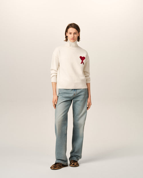 Natural funell neck wool sweater with Ami De Coeur - Woman - 9 - AMI Paris - Ami Paris