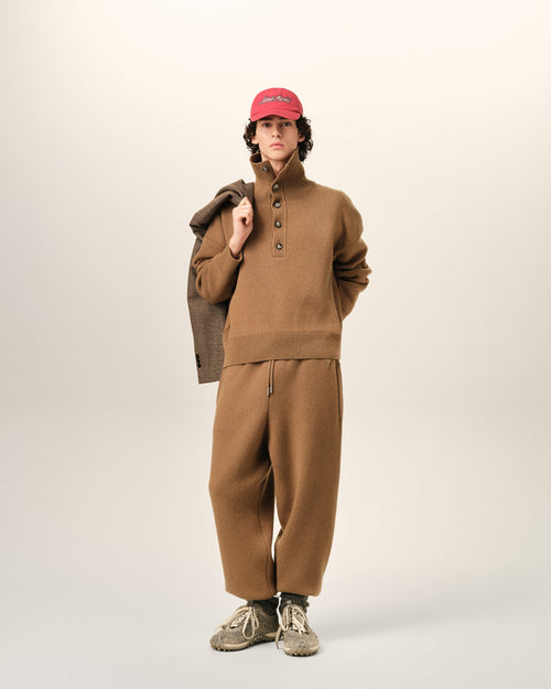 Brown high buttoned collar wool sweater - Man - 3 - AMI Paris - Ami Paris
