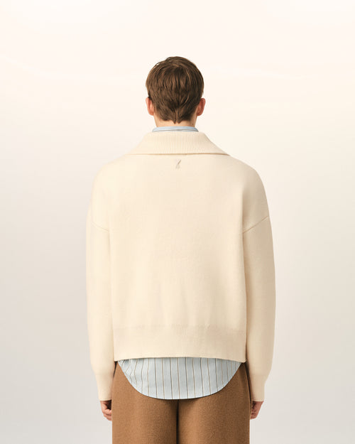 White high buttoned collar wool sweater - Man - 5 - AMI Paris - Ami Paris