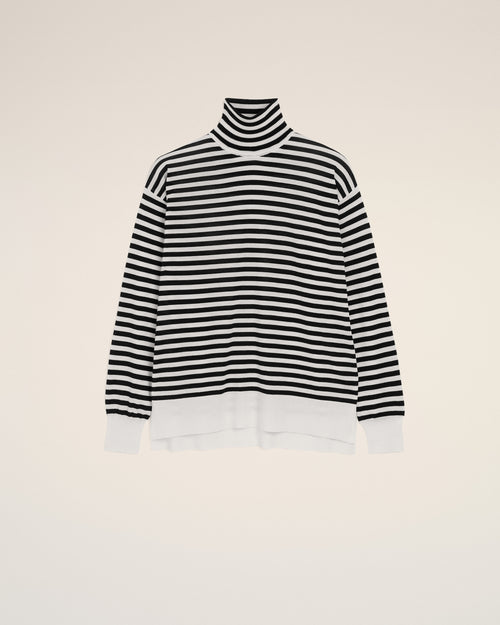 White sailor striped wool and silk turtleneck sweater - IVORY/BLACK - Ami Paris