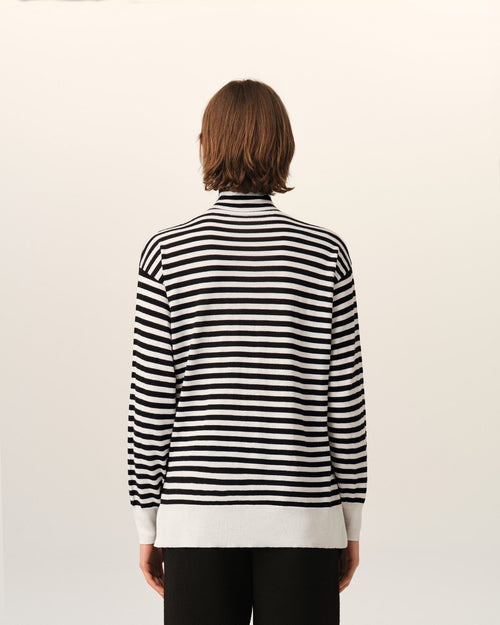White sailor striped wool and silk turtleneck sweater - Woman - 11 - AMI Paris - Ami Paris