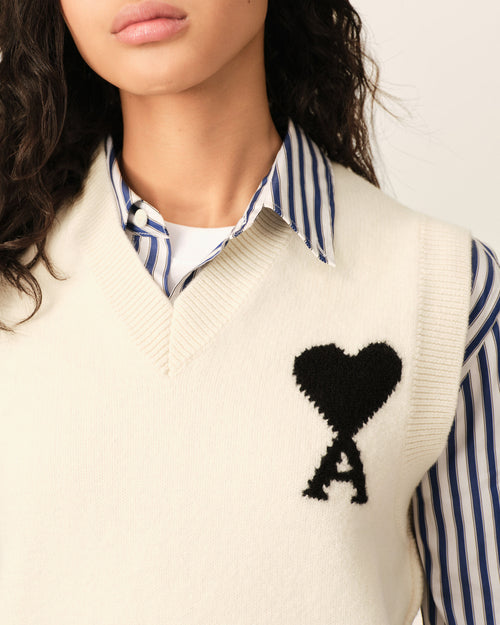 White sleeveless wool sweater with Ami de Coeur - Woman - 10 - AMI Paris - Ami Paris