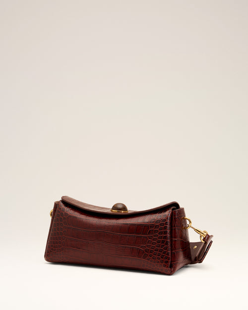 Sac Carrousel marron en cuir de veau embossé crocodile - Femme - 11 - AMI Paris - Ami Paris