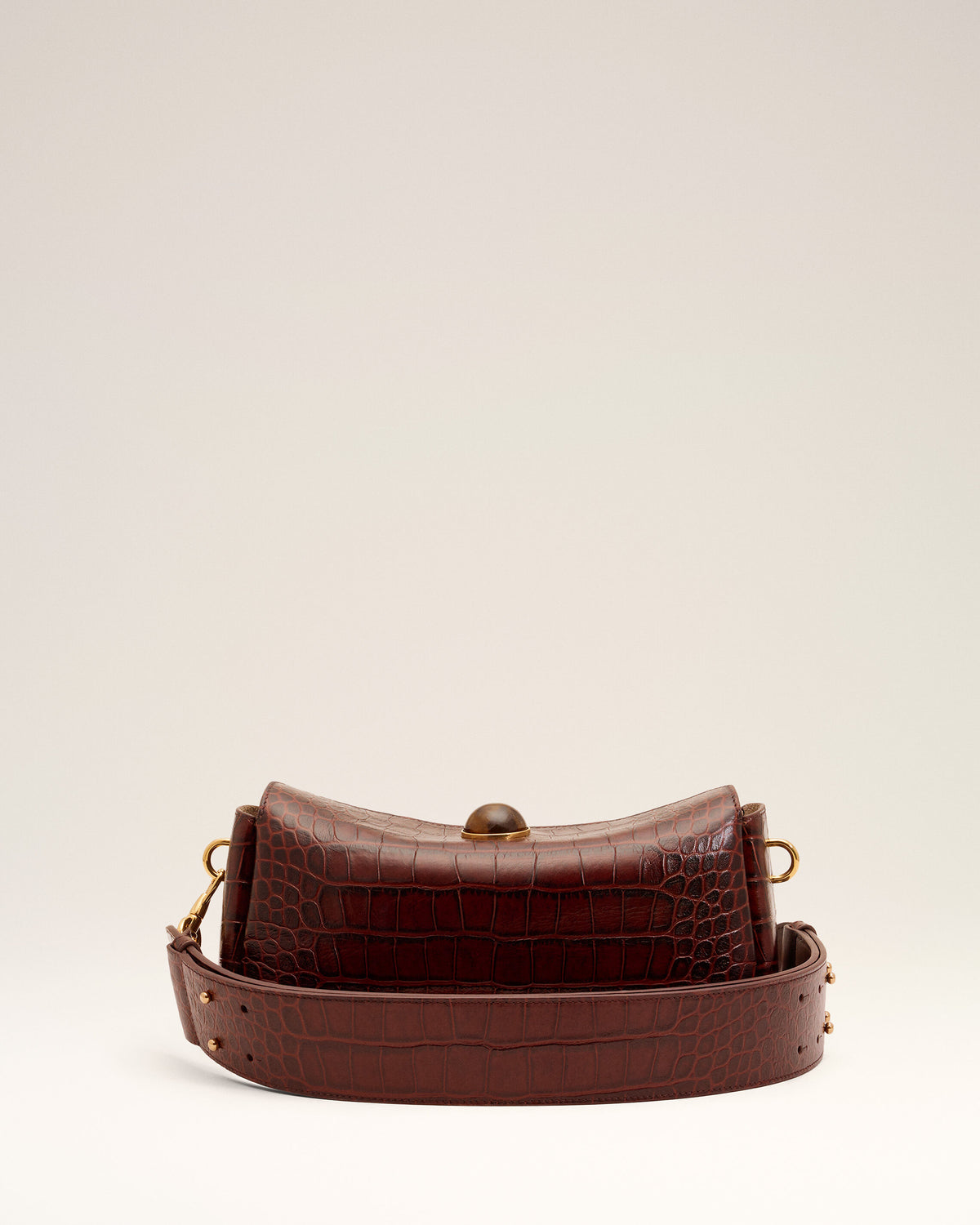 Sac Carrousel marron en cuir de veau embossé crocodile - 5