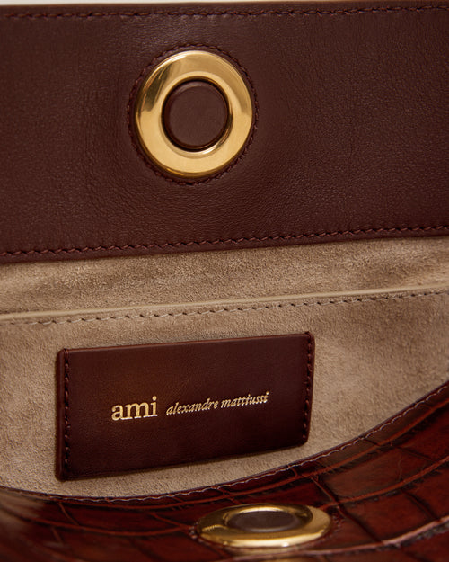 Sac Carrousel marron en cuir de veau embossé crocodile - Femme - 14 - AMI Paris - Ami Paris