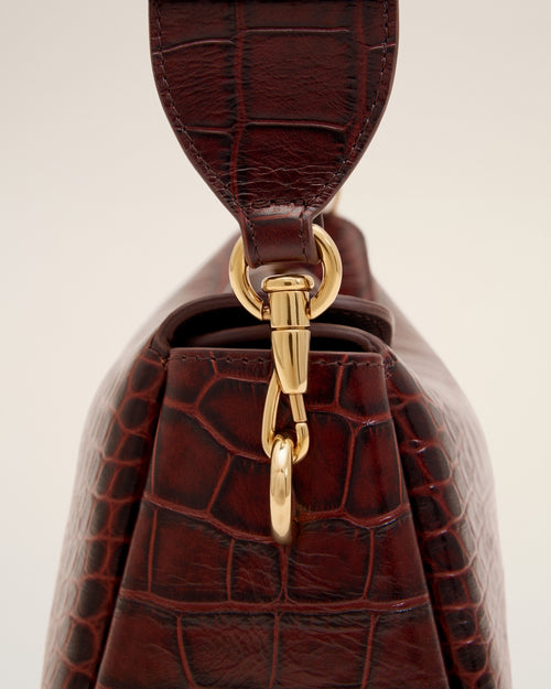 Sac Carrousel marron en cuir de veau embossé crocodile - Homme - 6 - AMI Paris - Ami Paris