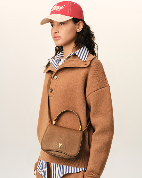 Sac porté main Paris Paris marron en cuir de vachette embossé lézard - Femme - 9 - AMI Paris - Ami Paris