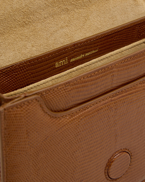 Sac porté main Paris Paris marron en cuir de vachette embossé lézard - Femme - 13 - AMI Paris - Ami Paris